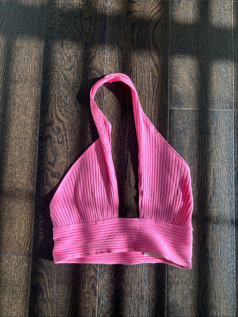 Callahan Pink Ribbed Halter Crop Top